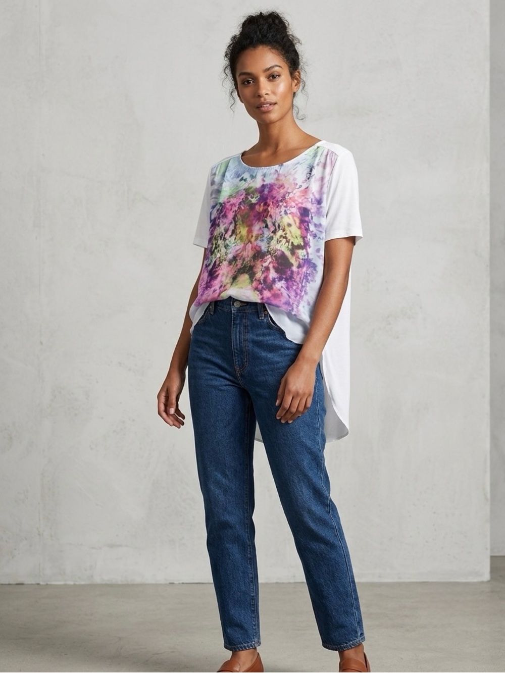 Calvin Klein Abstract Watercolor Blue Multi High-Low Blouse S